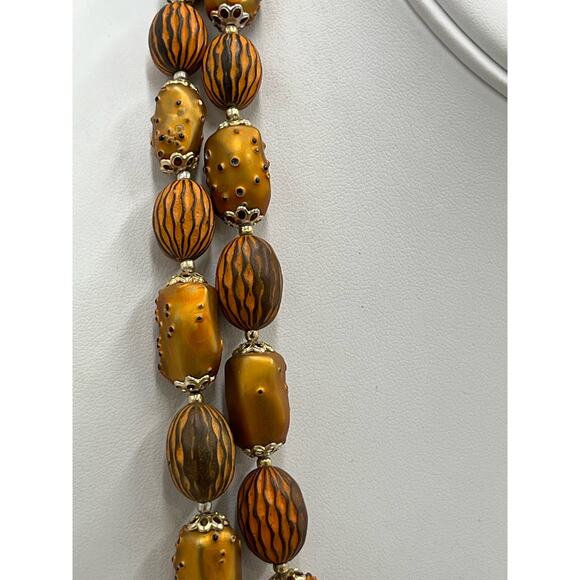 Hong Kong Vintage Copper Brown Bumpy Textured Two Strand Lightweight Necklace - Picture 3 of 12